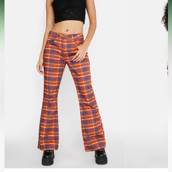 The Ragged Priest Register Plaid Flare Jeans 28 - Picture 2 of 13
